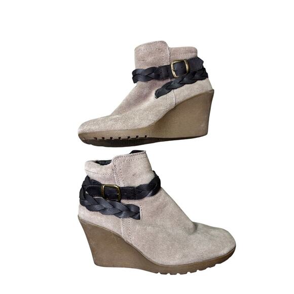 White Mountain Isabella Women's Suede Wedge Zip Up Ankle Boot Size 6.5 Tan/Gray - Picture 5 of 7